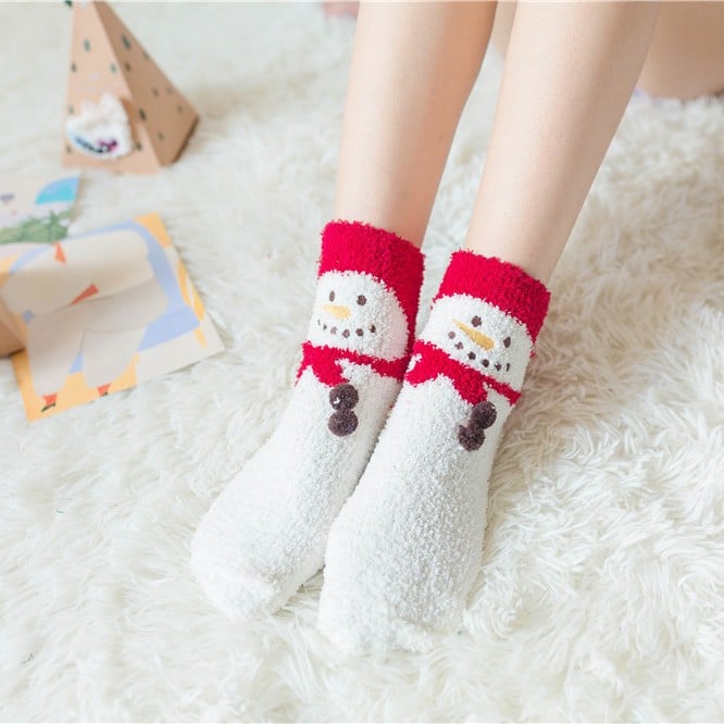 Plush Coral Fleece Christmas Socks with Gift Box