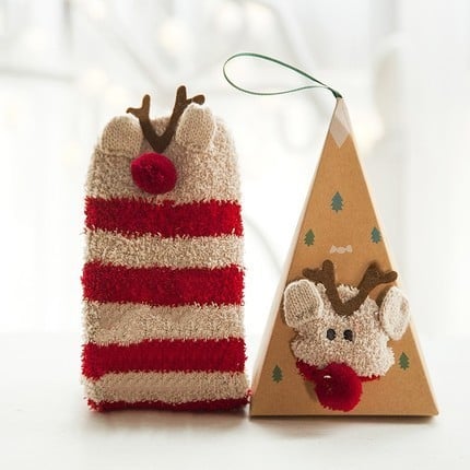 Plush Coral Fleece Christmas Socks with Gift Box