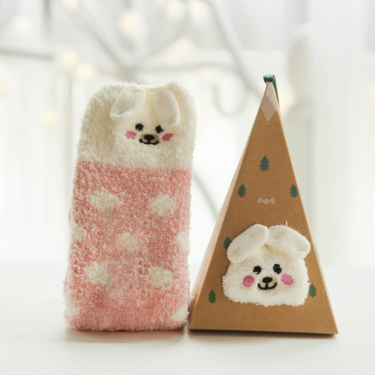Plush Coral Fleece Christmas Socks with Gift Box