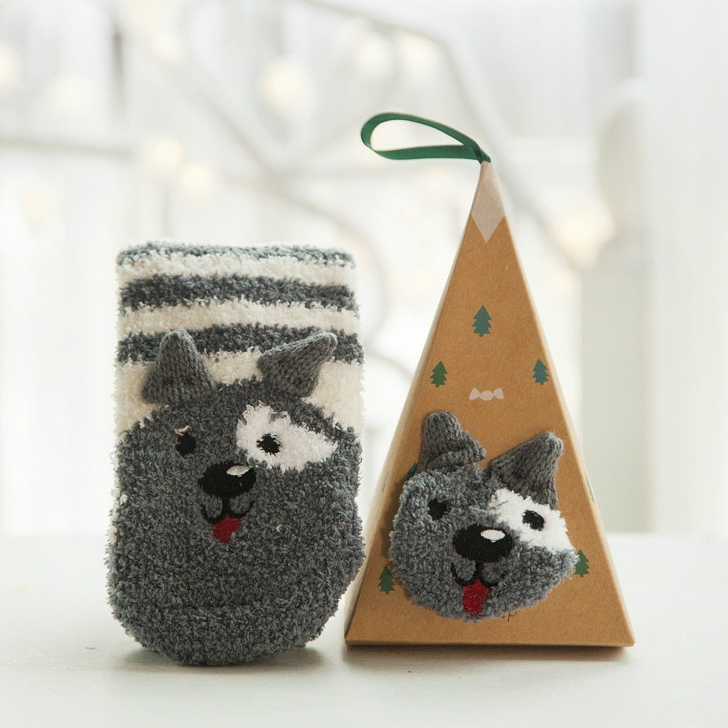Plush Coral Fleece Christmas Socks with Gift Box