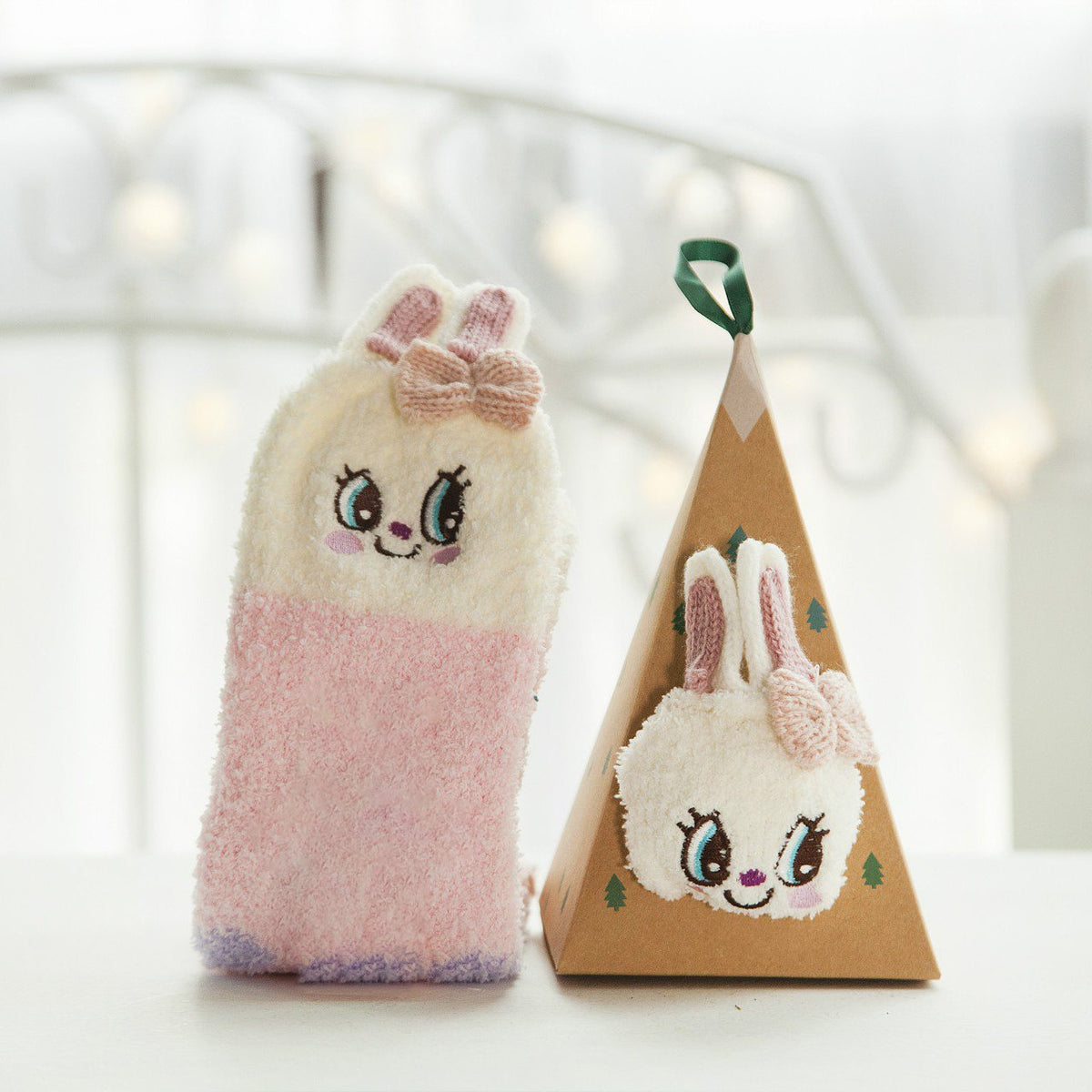 Plush Coral Fleece Christmas Socks with Gift Box