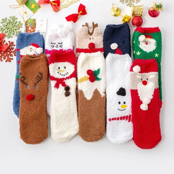 Plush Coral Fleece Christmas Socks with Gift Box