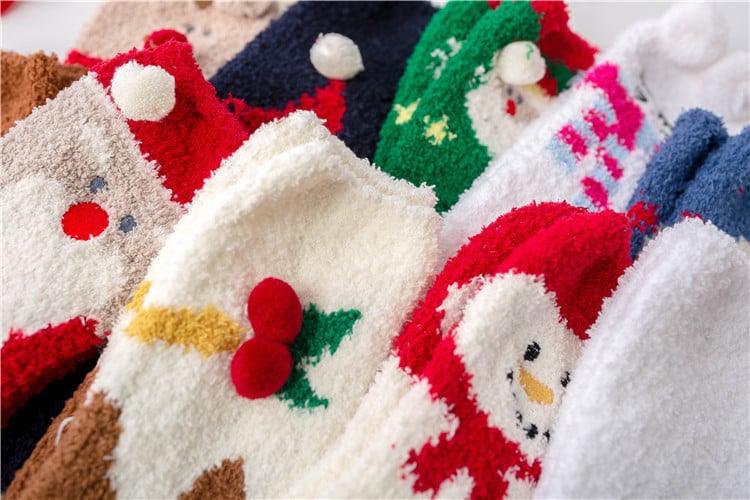 Plush Coral Fleece Christmas Socks with Gift Box