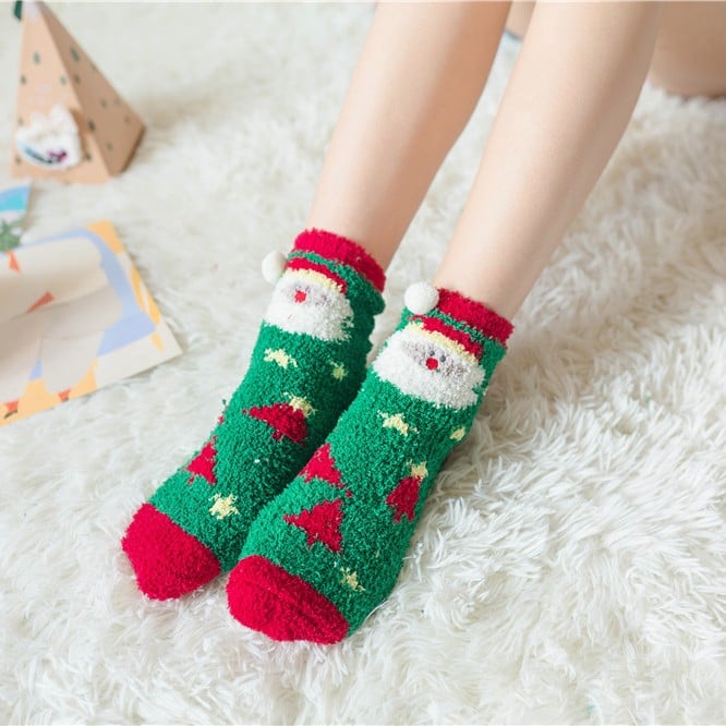 Plush Coral Fleece Christmas Socks with Gift Box