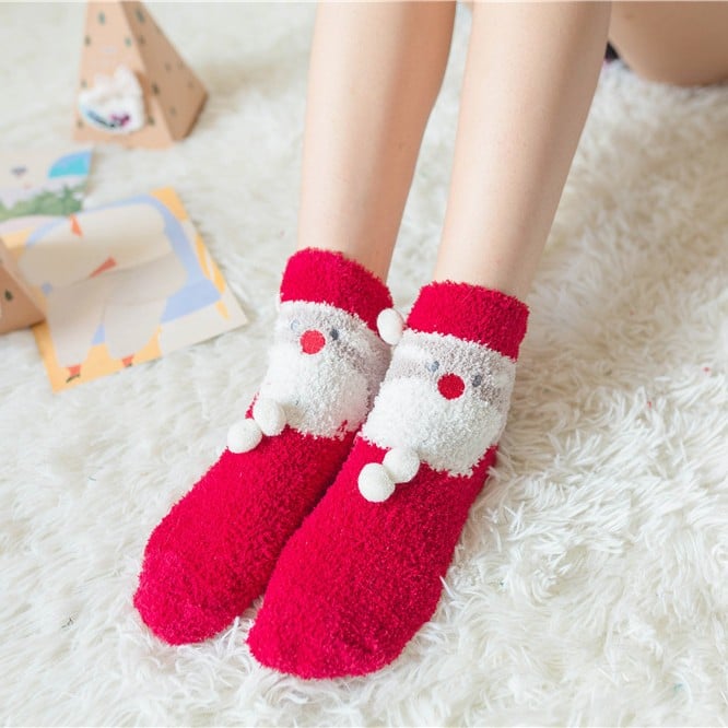 Plush Coral Fleece Christmas Socks with Gift Box