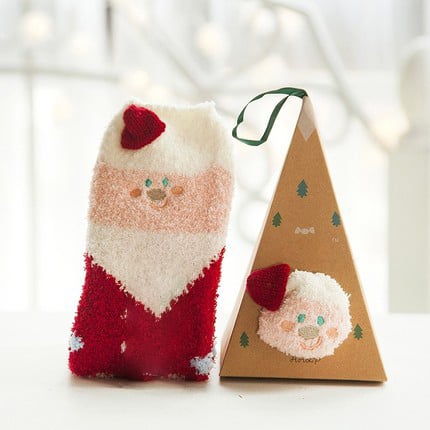 Plush Coral Fleece Christmas Socks with Gift Box