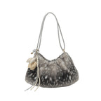 Plush Faux Fur Shoulder Bag with Spacious Interior, Adjustable Strap and Charm