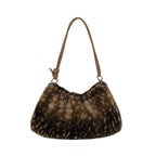 Plush Faux Fur Shoulder Bag with Spacious Interior, Adjustable Strap and Charm