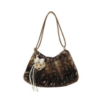 Plush Faux Fur Shoulder Bag with Spacious Interior, Adjustable Strap and Charm