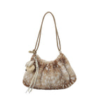 Plush Faux Fur Shoulder Bag with Spacious Interior, Adjustable Strap and Charm