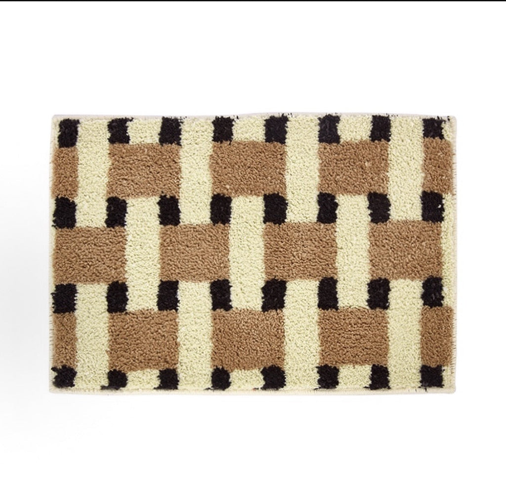 Plush Geometric Bathroom Mat with Absorbent Fibres and Non-Slip Backing