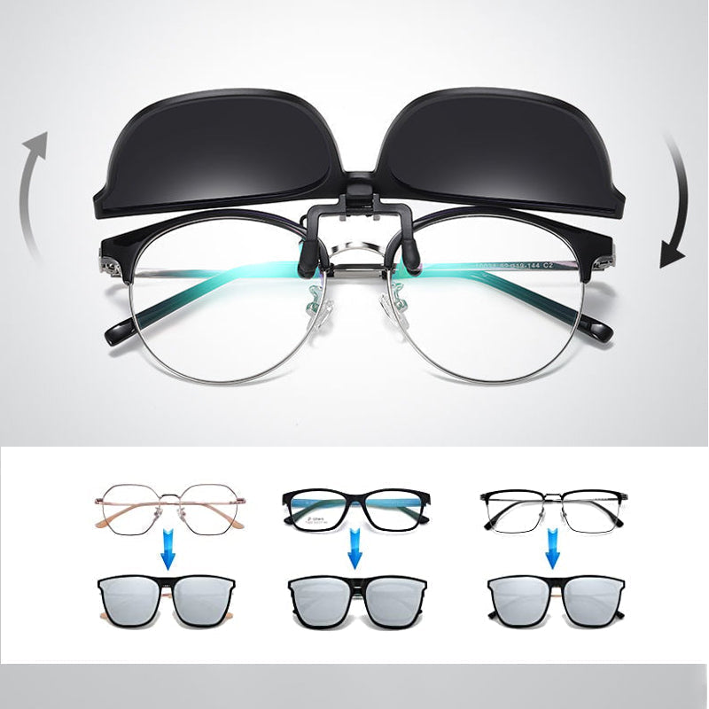 Polarised Clip-On Folding Sunglasses, Oval 60x54mm Lenses