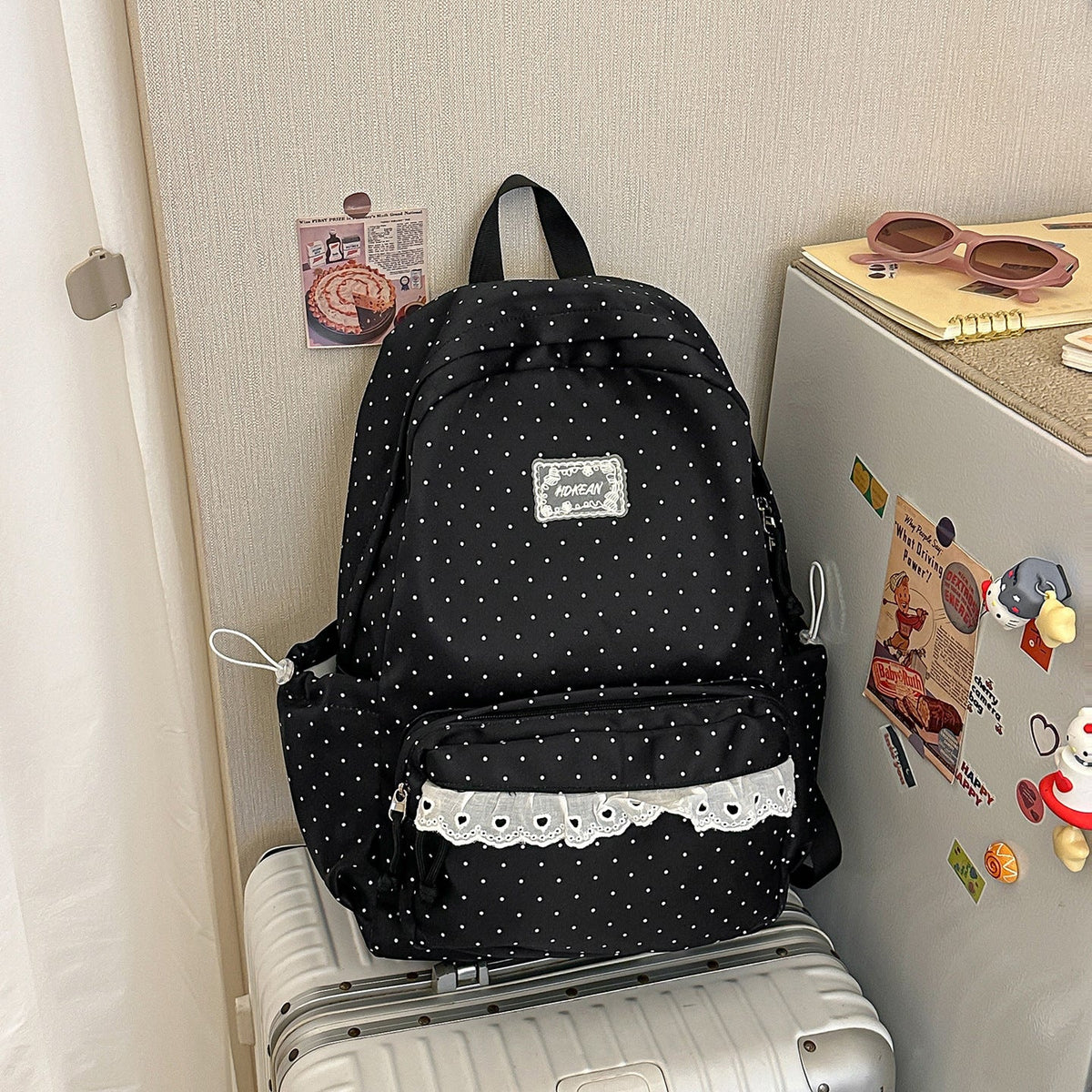 Polka Dot Patterned Backpack with Padded Adjustable Straps