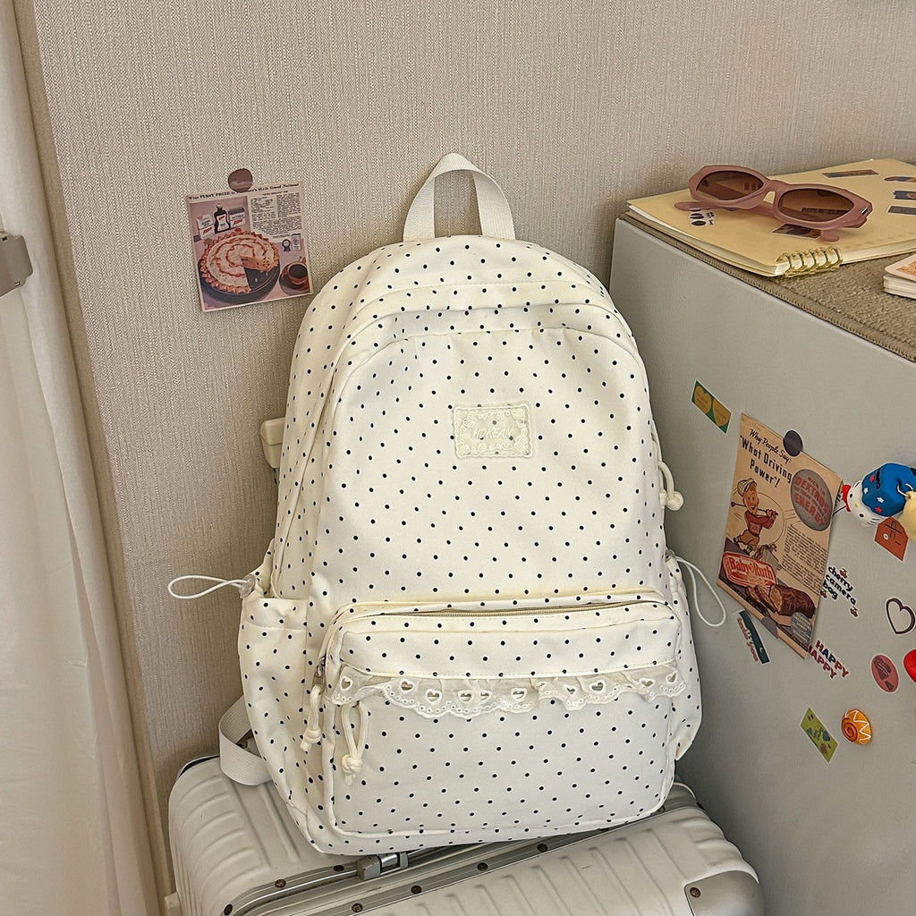Polka Dot Patterned Backpack with Padded Adjustable Straps