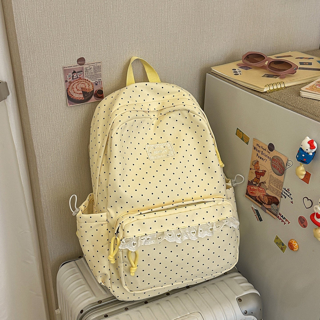 Polka Dot Patterned Backpack with Padded Adjustable Straps