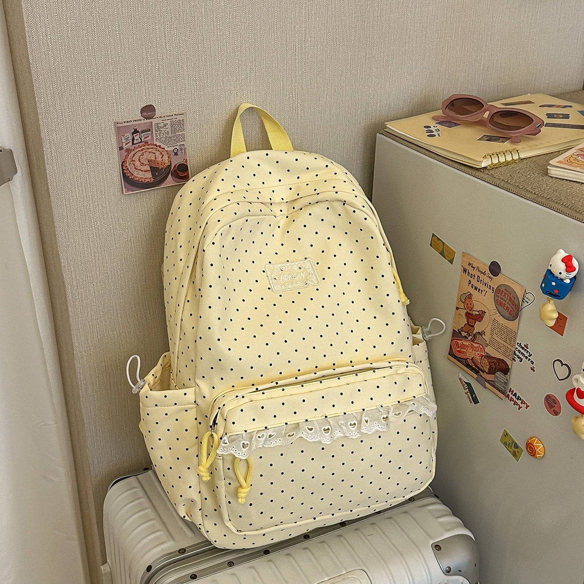 Polka Dot Patterned Backpack with Padded Adjustable Straps