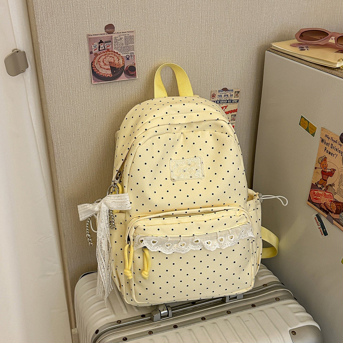 Polka Dot Patterned Backpack with Padded Adjustable Straps