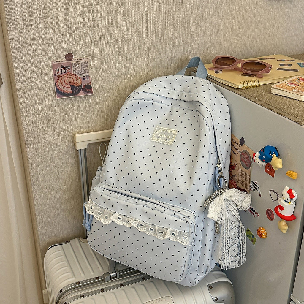 Polka Dot Patterned Backpack with Padded Adjustable Straps
