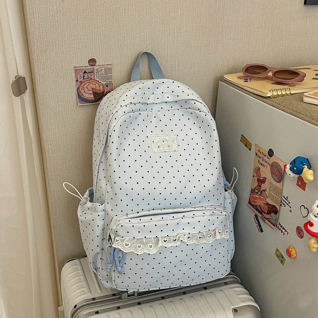 Polka Dot Patterned Backpack with Padded Adjustable Straps