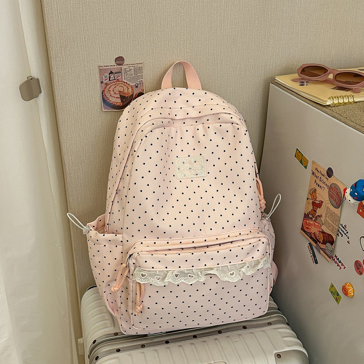 Polka Dot Patterned Backpack with Padded Adjustable Straps