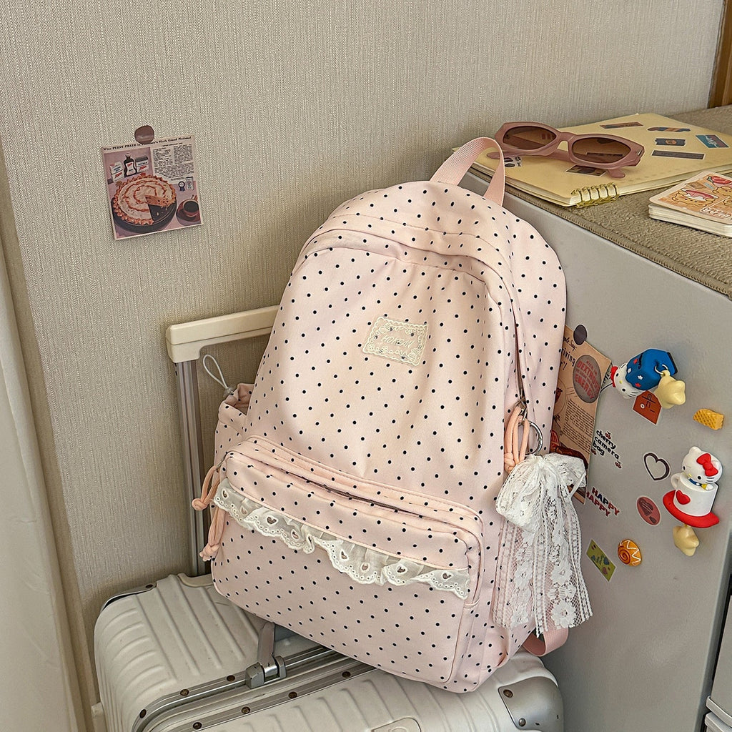 Polka Dot Patterned Backpack with Padded Adjustable Straps