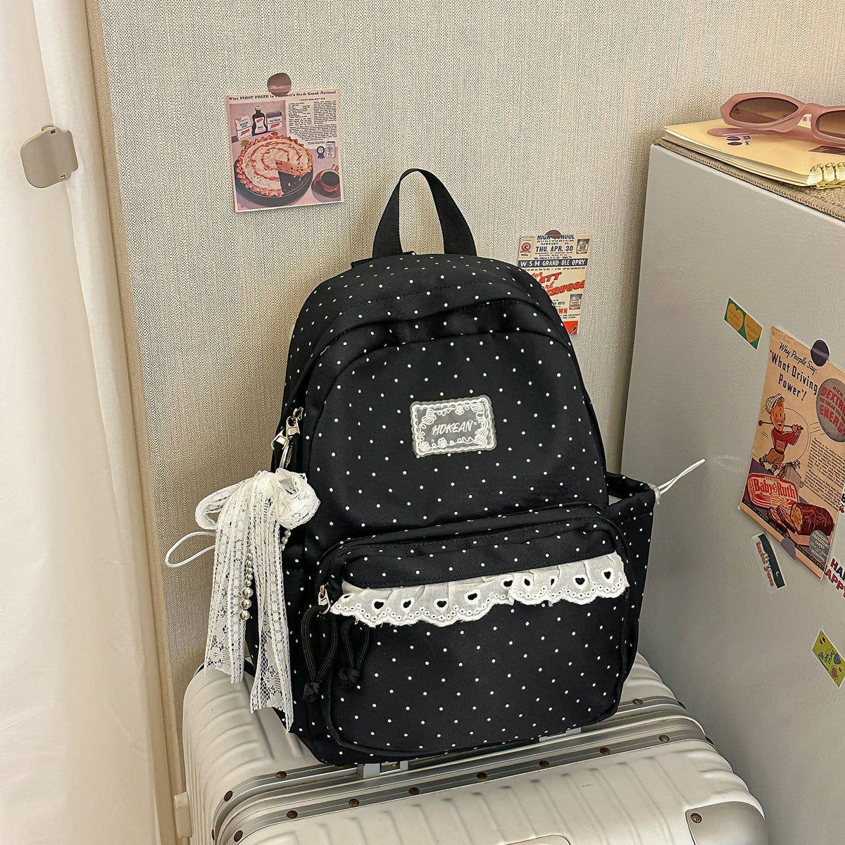 Polka Dot Patterned Backpack with Padded Adjustable Straps