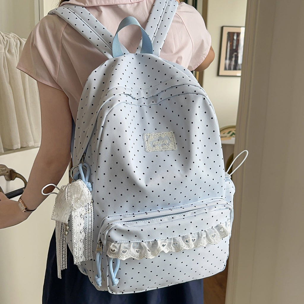 Polka Dot Patterned Backpack with Padded Adjustable Straps