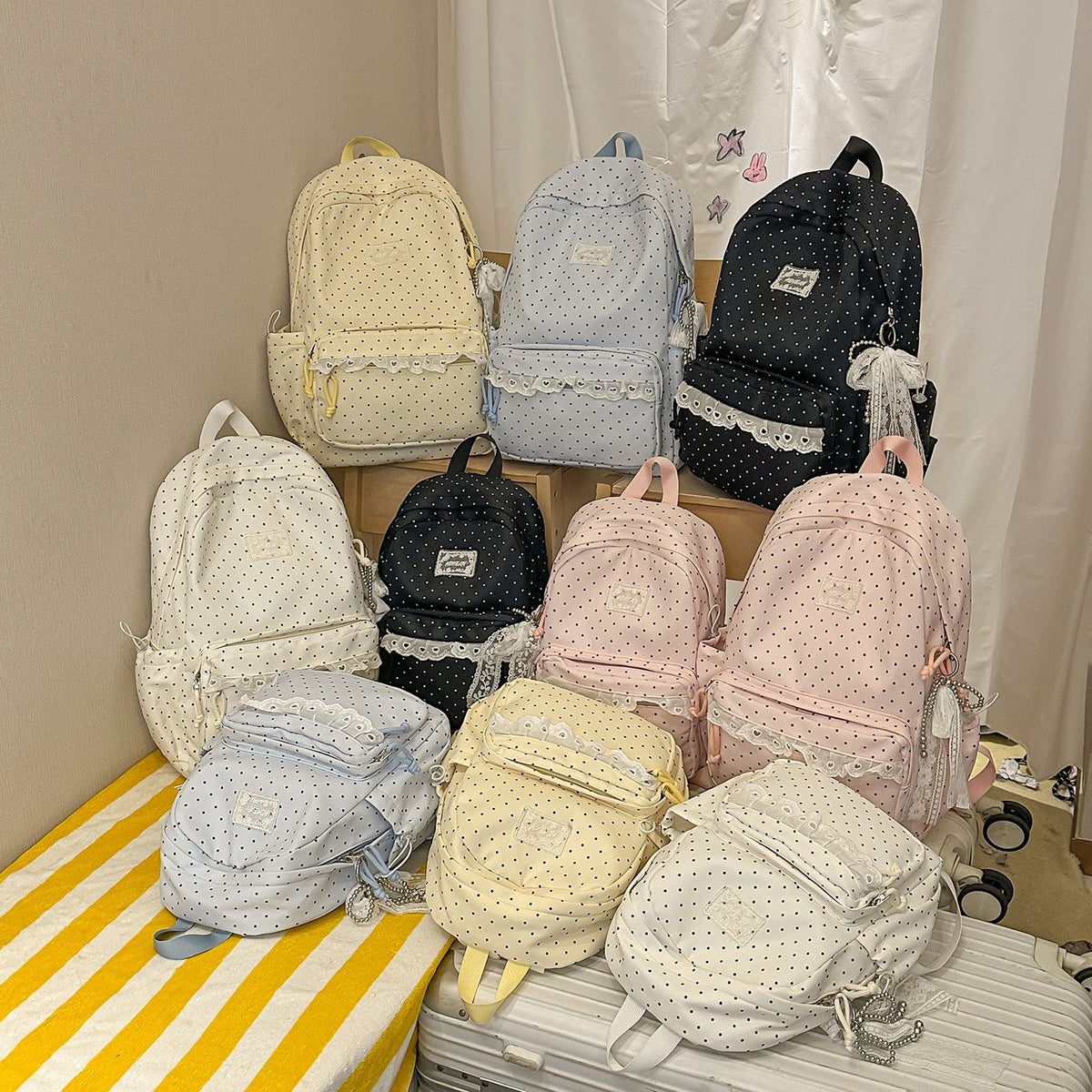 Polka Dot Patterned Backpack with Padded Adjustable Straps