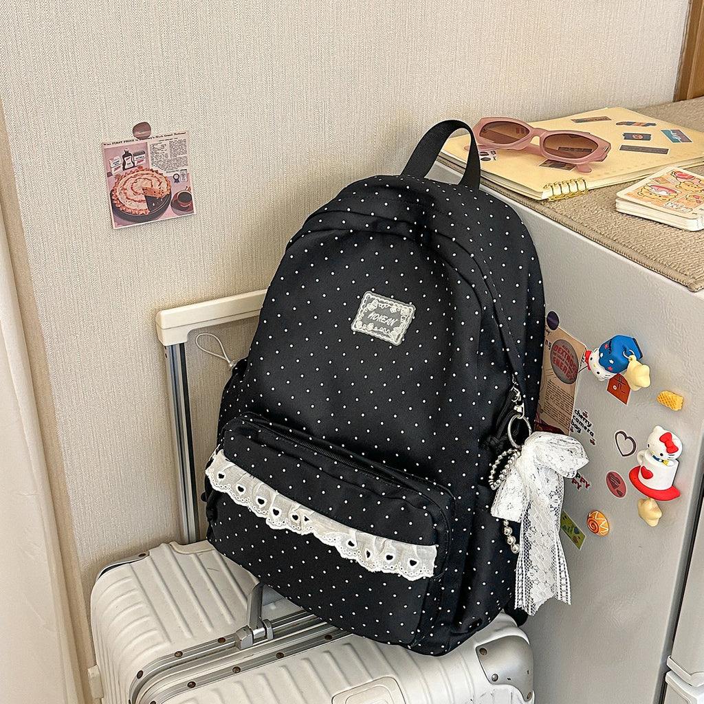 Polka Dot Patterned Backpack with Padded Adjustable Straps