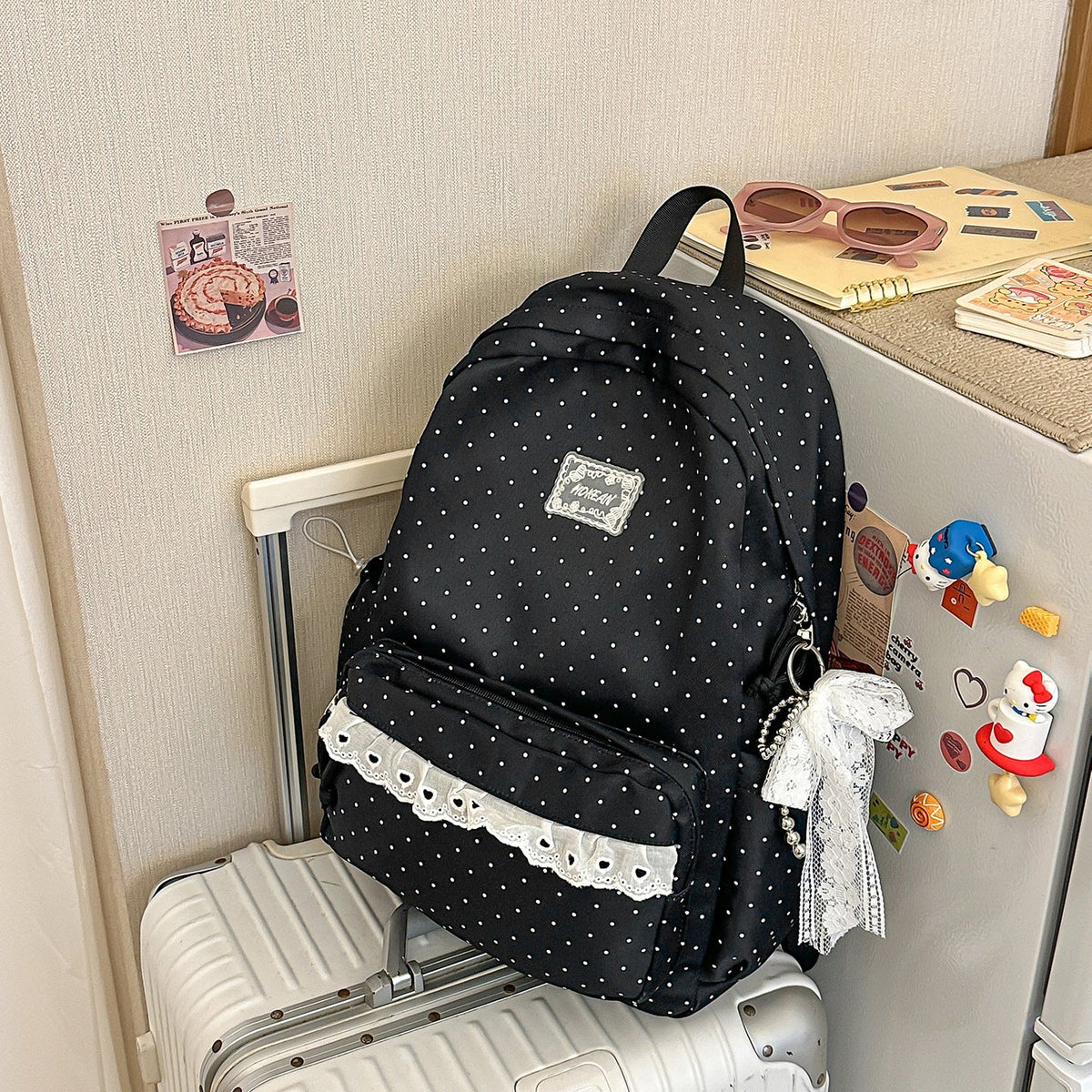 Polka Dot Patterned Backpack with Padded Adjustable Straps