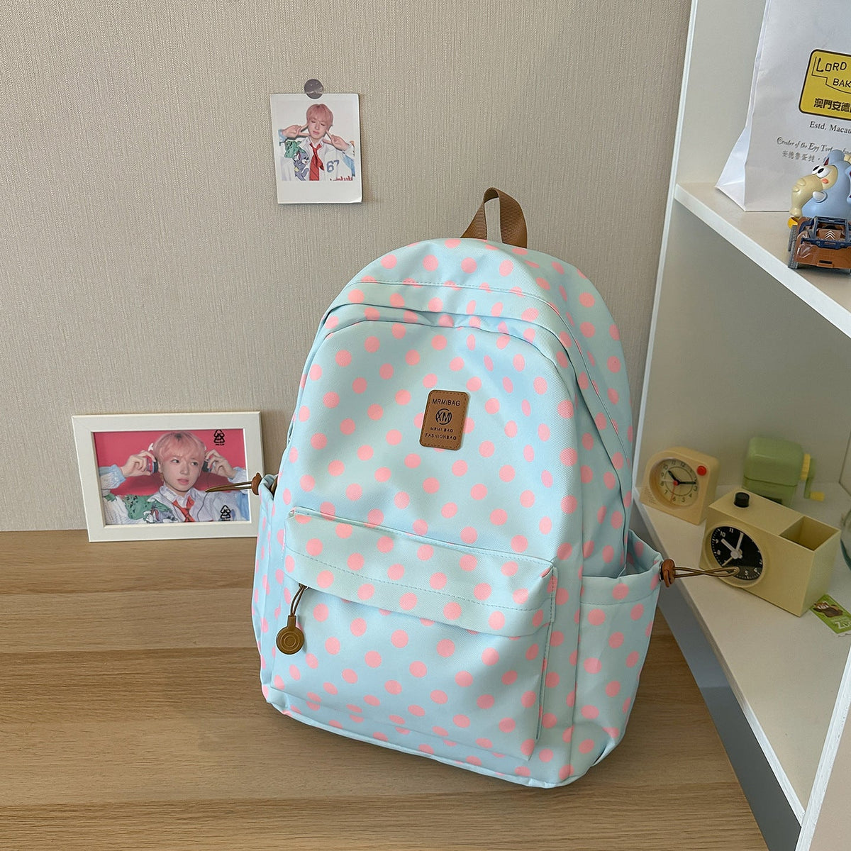 Polka Dot School Backpack with Multiple Compartments