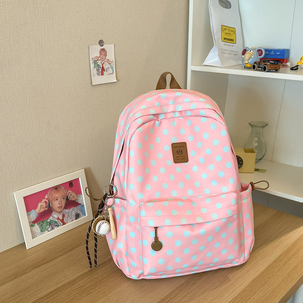 Polka Dot School Backpack with Multiple Compartments