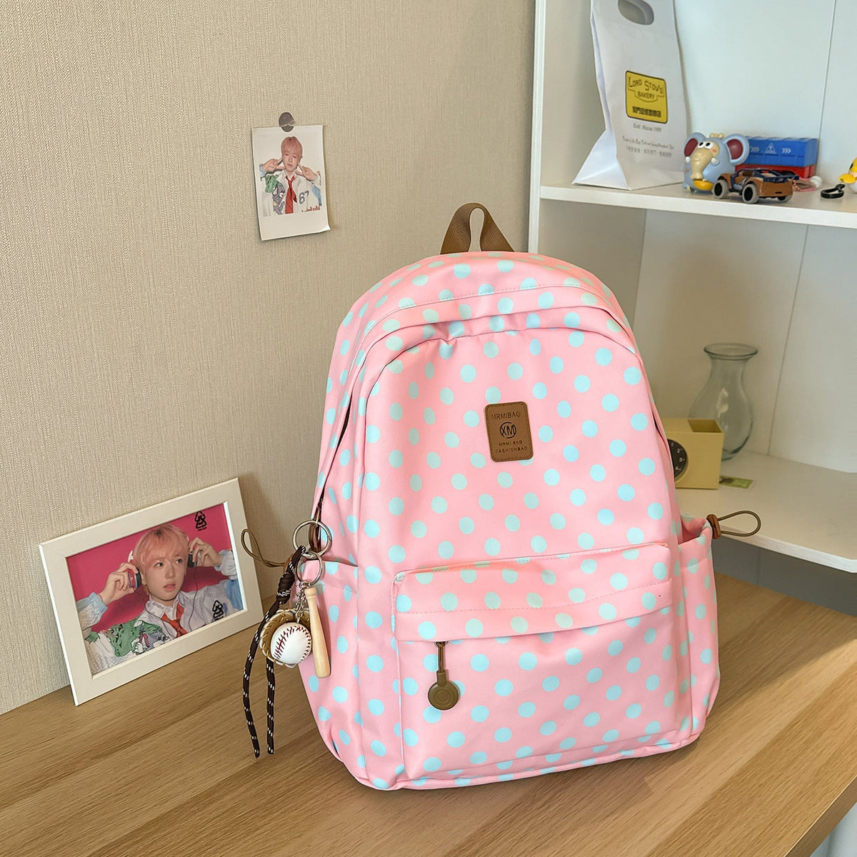 Polka Dot School Backpack with Multiple Compartments
