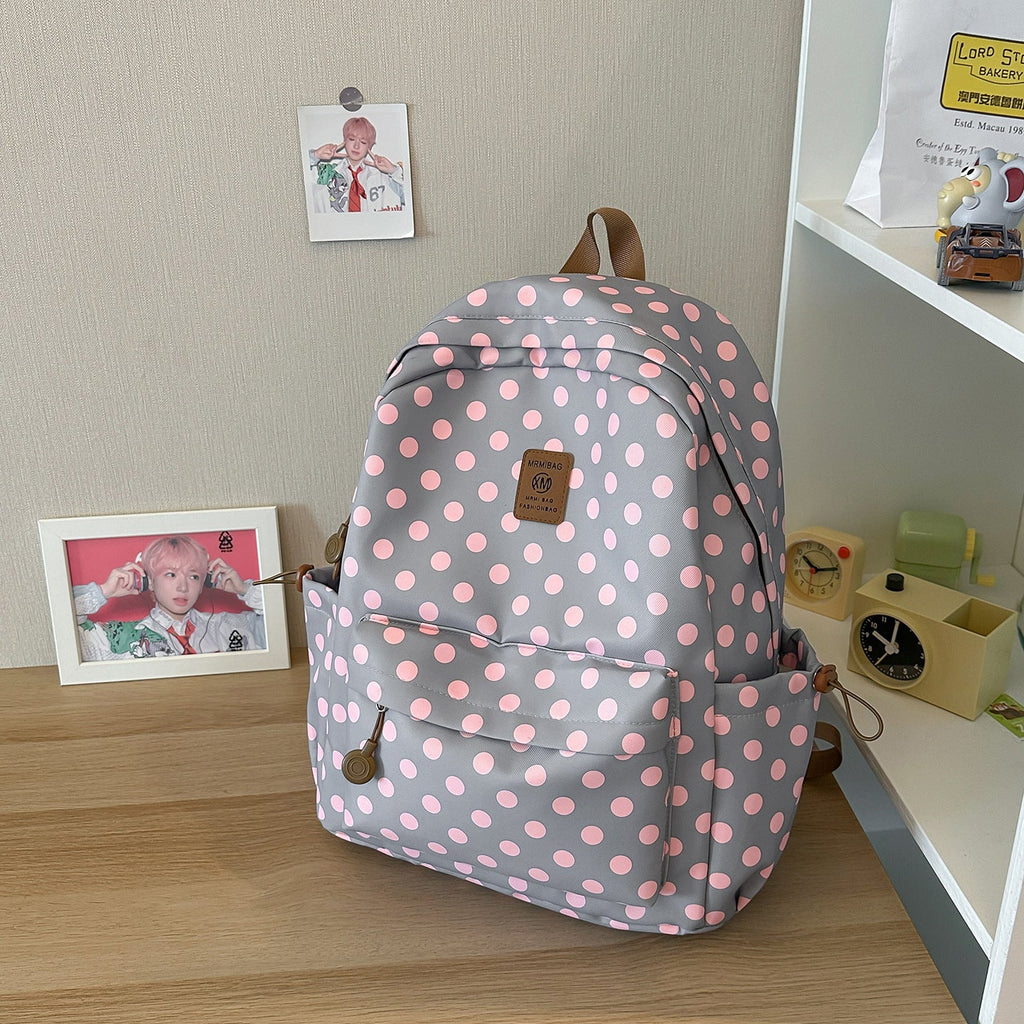 Polka Dot School Backpack with Multiple Compartments