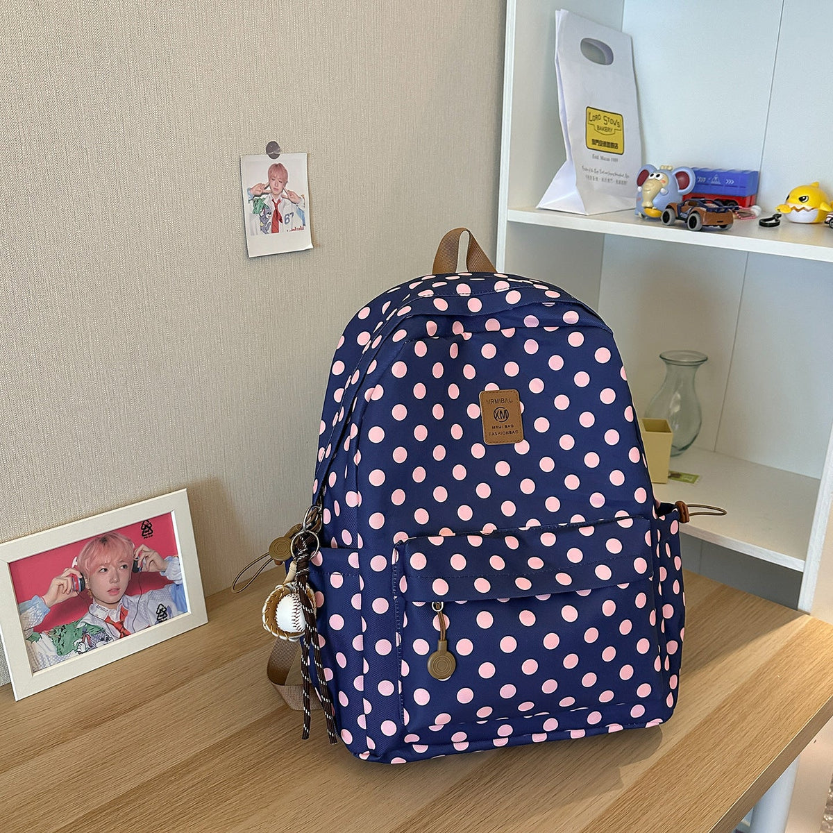 Polka Dot School Backpack with Multiple Compartments