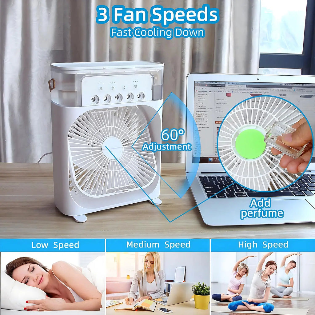 Portable Air Cooler Fan with LED Light and 600ml Water Tank