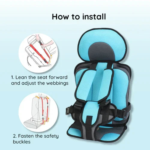 Portable Foldable Child Car Booster Seat, Five-Point Harness