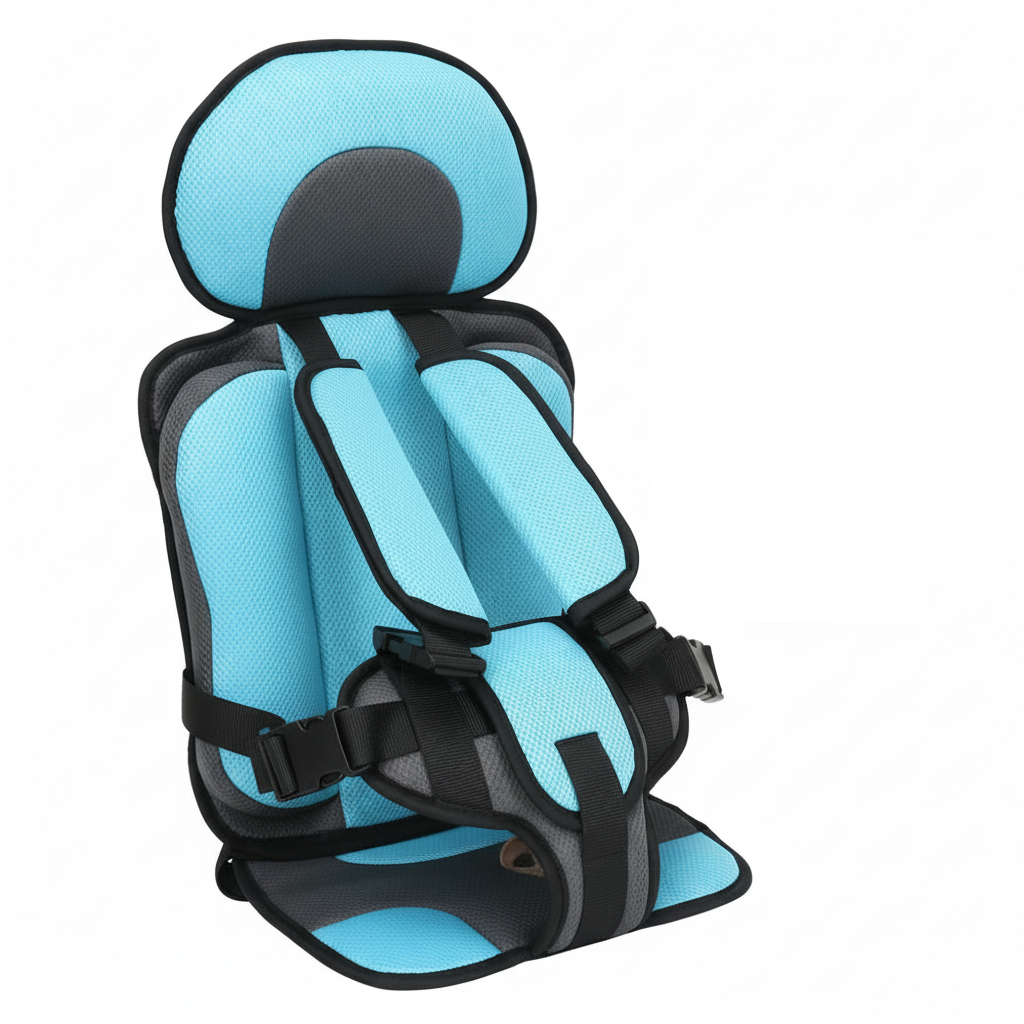 Portable Foldable Child Car Booster Seat, Five-Point Harness