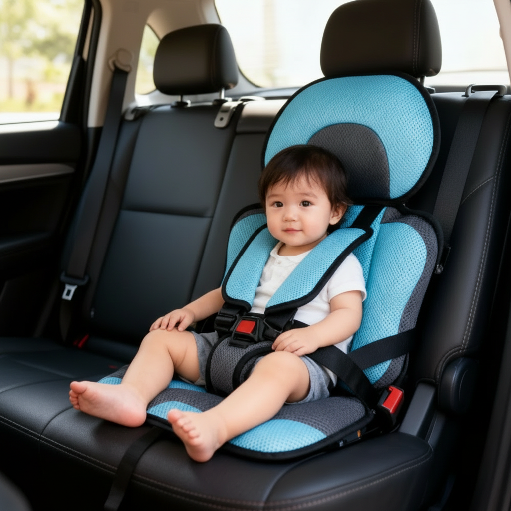 Portable Foldable Child Car Booster Seat, Five-Point Harness