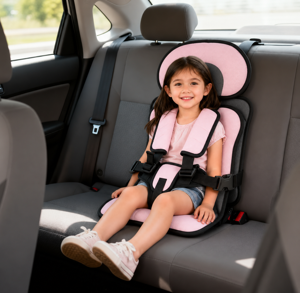 Portable Foldable Child Car Booster Seat with Five-Point Harness