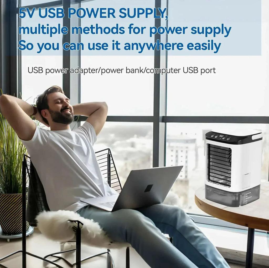 Portable Mini Electric Fan and Humidifier, 3-Speed, 900ML Water Tank