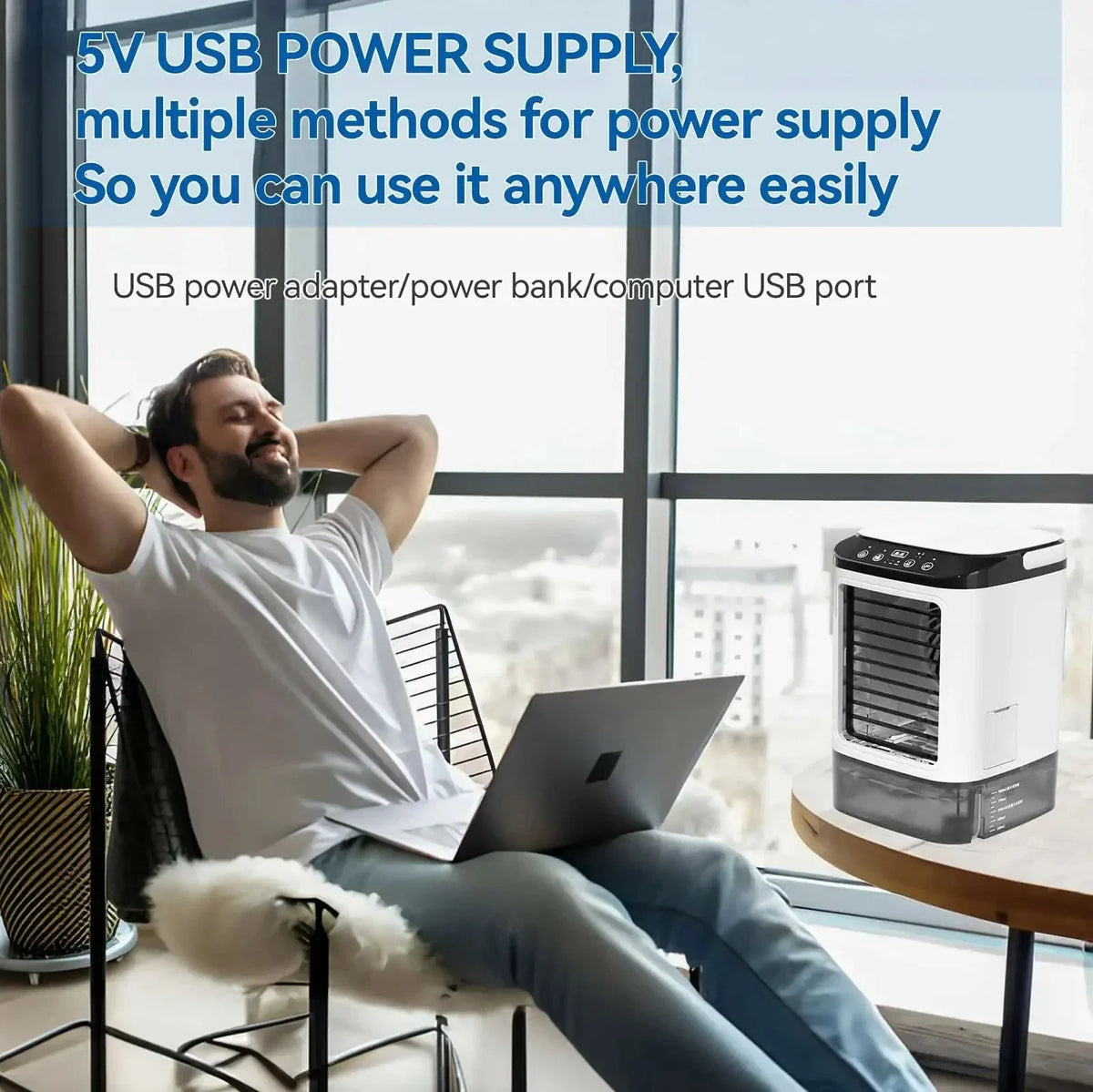 Portable Mini Electric Fan and Humidifier, 3-Speed, 900ML Water Tank