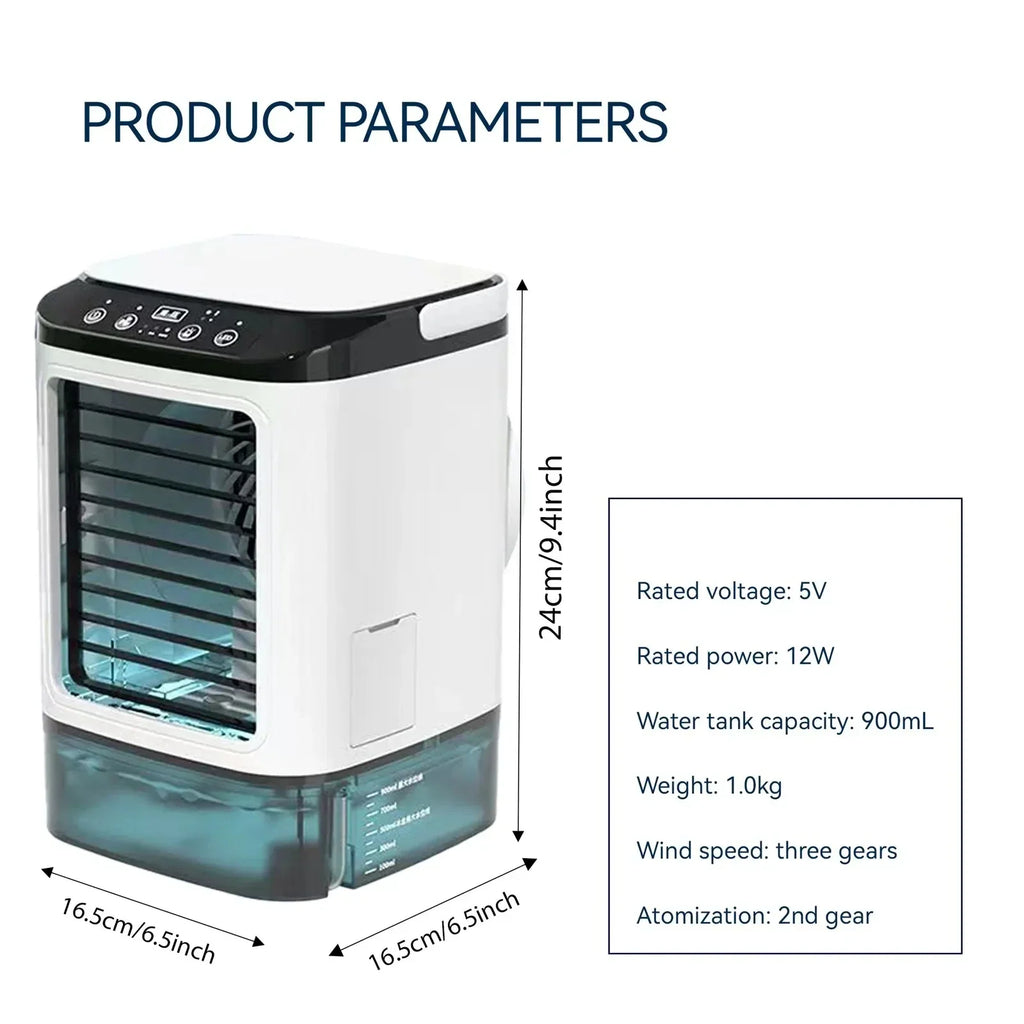 Portable Mini Electric Fan and Humidifier, 3-Speed, 900ML Water Tank