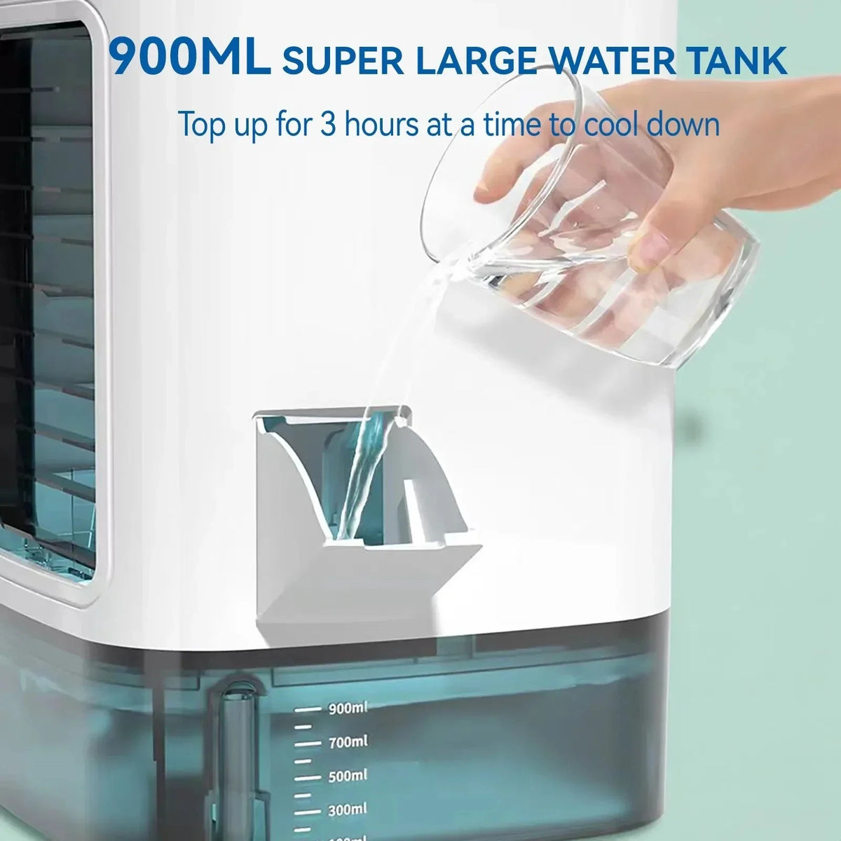 Portable Mini Electric Fan and Humidifier, 3-Speed, 900ML Water Tank