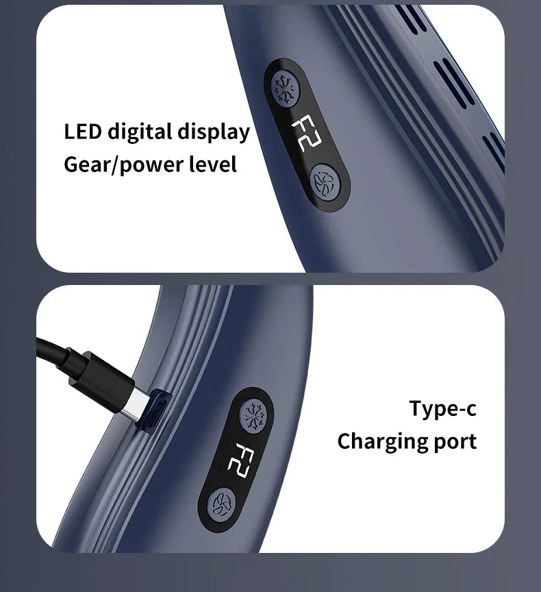 Portable Rechargeable Neck Fan, 5200mAh, Personal Outdoor Cooling