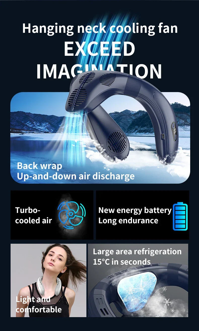 Portable Rechargeable Neck Fan, 5200mAh, Personal Outdoor Cooling