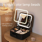 Portable Travel Makeup Case with LED Light, Mirror and Vegan Leather