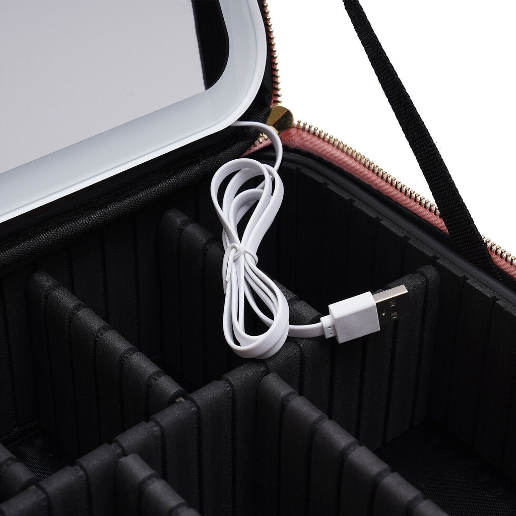 Portable Travel Makeup Case with LED Light, Mirror and Vegan Leather