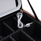 Portable Travel Makeup Case with LED Light, Mirror and Vegan Leather
