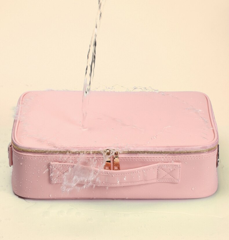 Portable Travel Makeup Case with LED Light, Mirror and Vegan Leather